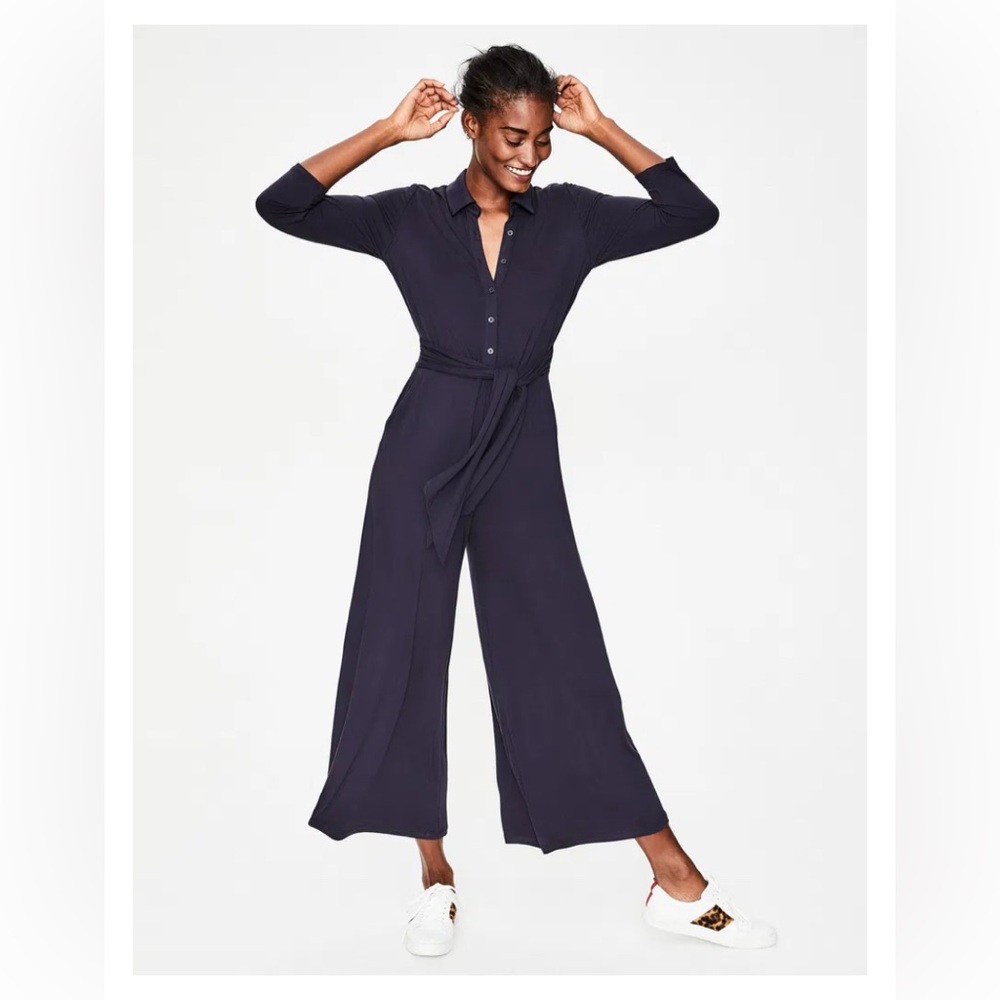 BODEN Beatrice Jersey Jumpsuit Navy pockets US 10 $108